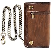 F&L CLASSIC Leather Chain Wallet for Men - RFID Blocking Snap Closure Biker Wallet with Steel Chain for Truckers,USA,brown,420-20