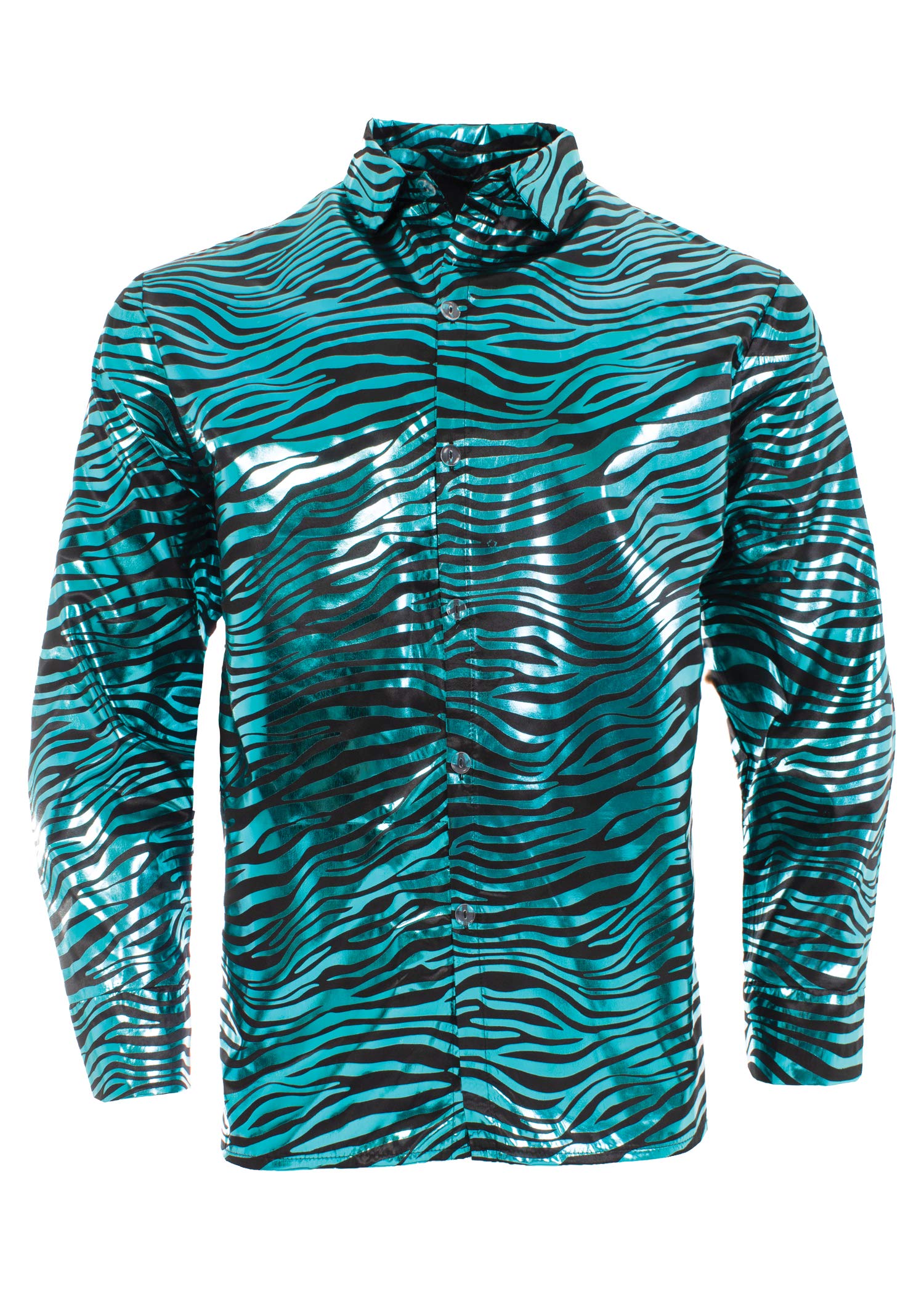 UNDERWRAPS Men's Metallic Tiger Disco Foil Print Shirt Adult Sized Costumes, Blue, XXL