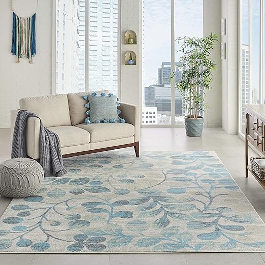 Amazon Com Nourison Tra03 Tranquil Contemporary Botanical Ivory Turquoise Area Rug 8 X 10 Furniture Decor