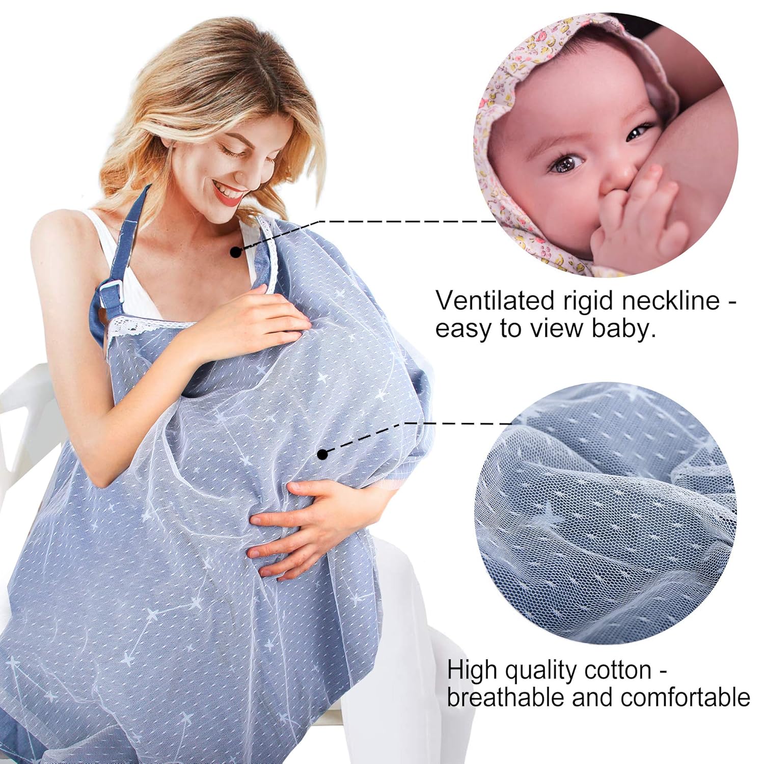 Babies Large Breastfeeding Cover Ups with Mesh Gauze Soft Cotton Baby