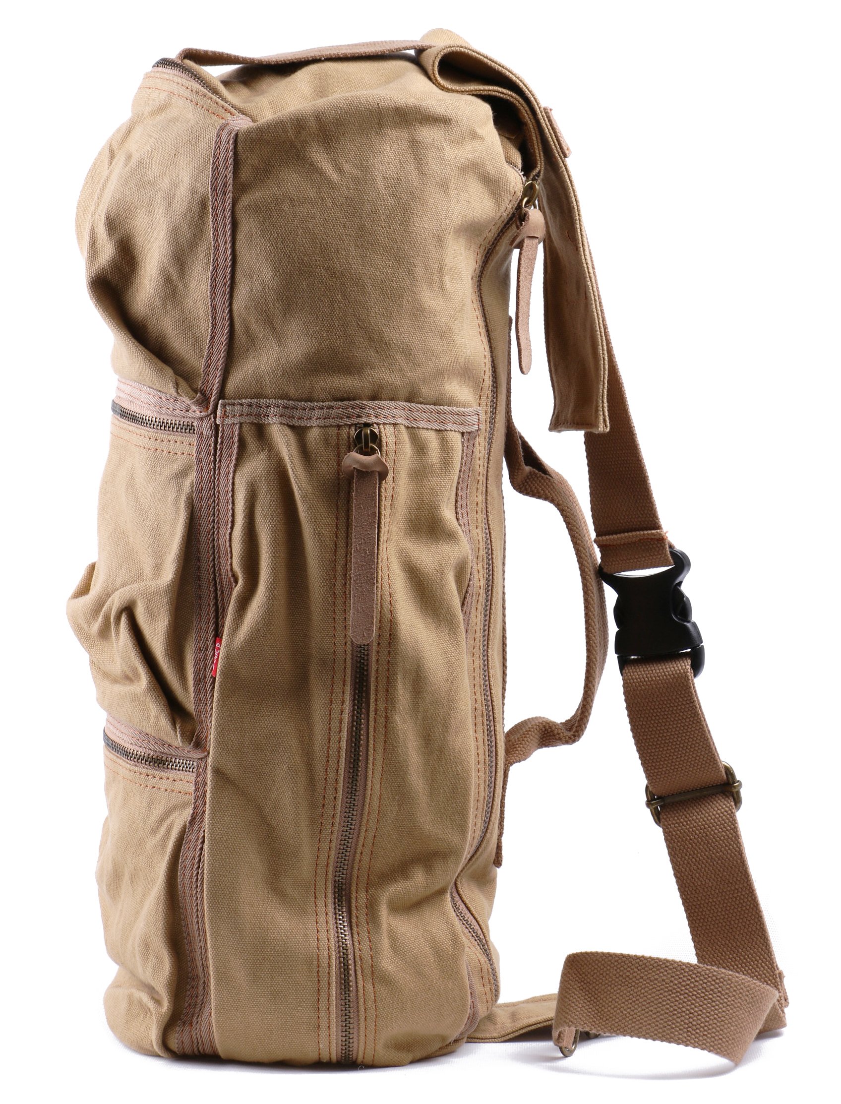 Cylinder Canvas Bag Travel Outdoor Hiking Bag Luggage Satchel Bag Should Bags(Khaki)