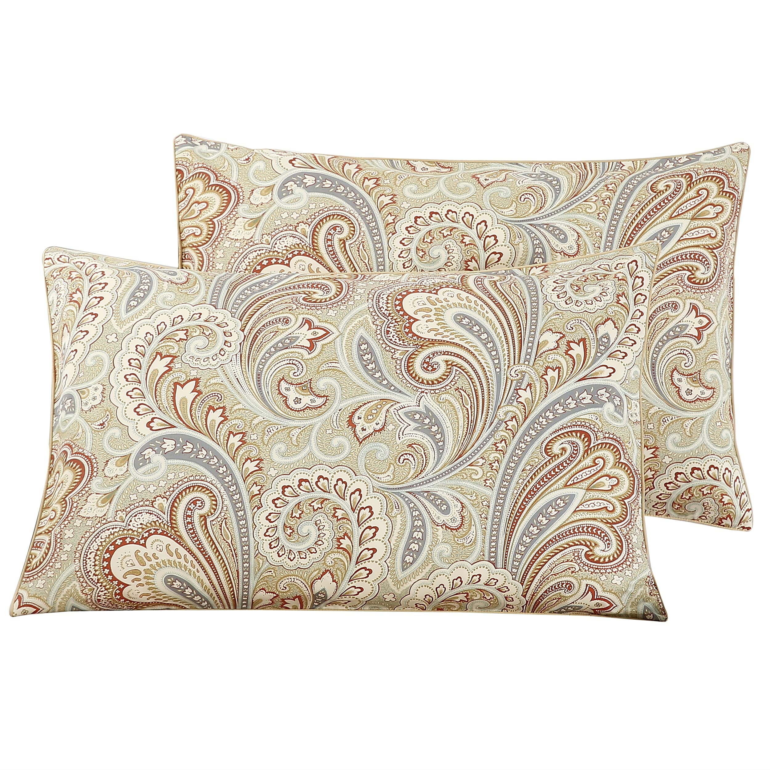 STYHO 100% Egyptian Cotton Decorative Floral Printed Pillow Cases 2 Pack Rectangular Standard Size Pillow Cover Envelope Closure for Hair and Skin(Gold,50 x 75cm)