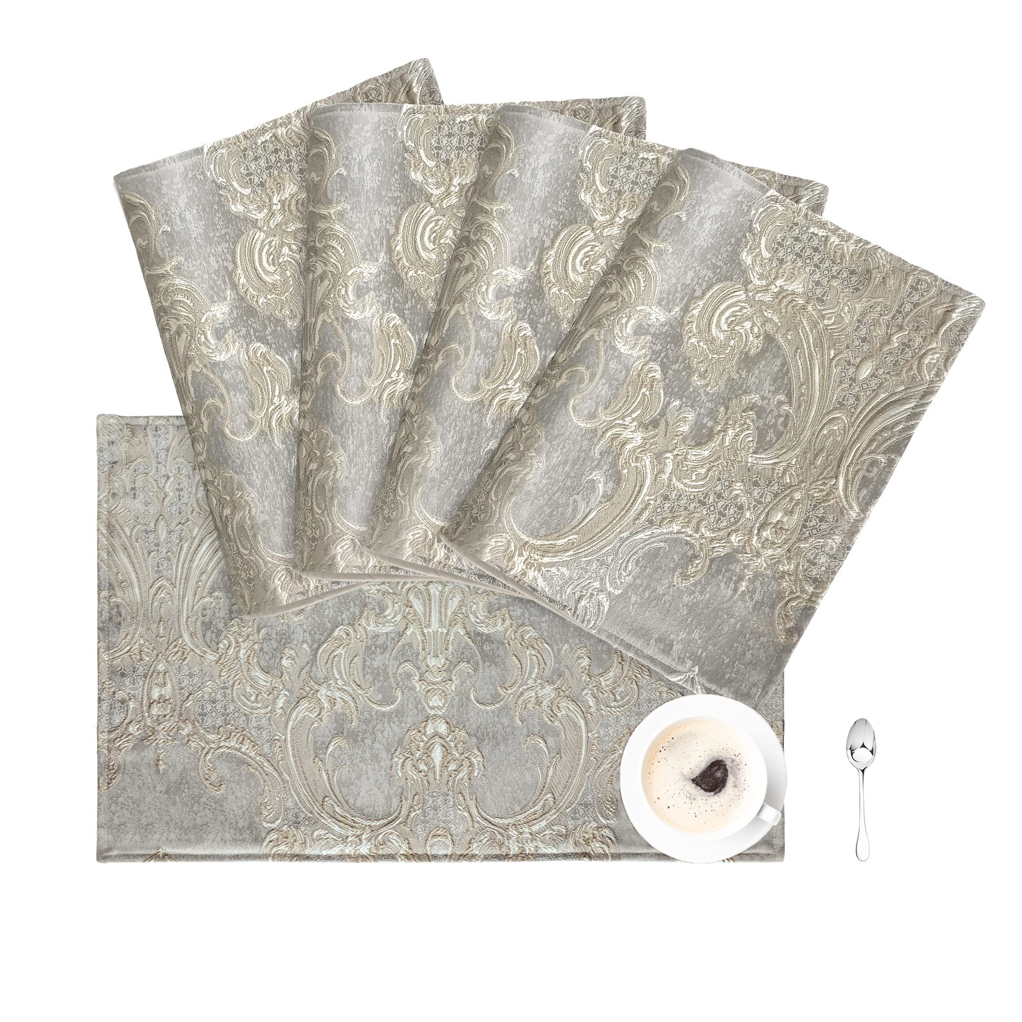 TOPLUXE Placemats 30x45cm, Damask Table Mats for Dining Room/Restaurant/Banquet/Festival Decoration (Set of 4, Light Grey)
