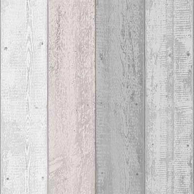 Arthouse Wood Planks Painted Wallpaper Grey Pink 53cm x 10.05m
