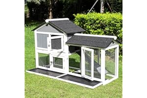 Lifeand 61''L Deluxe Multi-Level Rabbit Hutch with Pull Out Tray, Ramp, Lockable Doors,Wooden Small Animal House,Outdoor or Indoor,Gray+White…