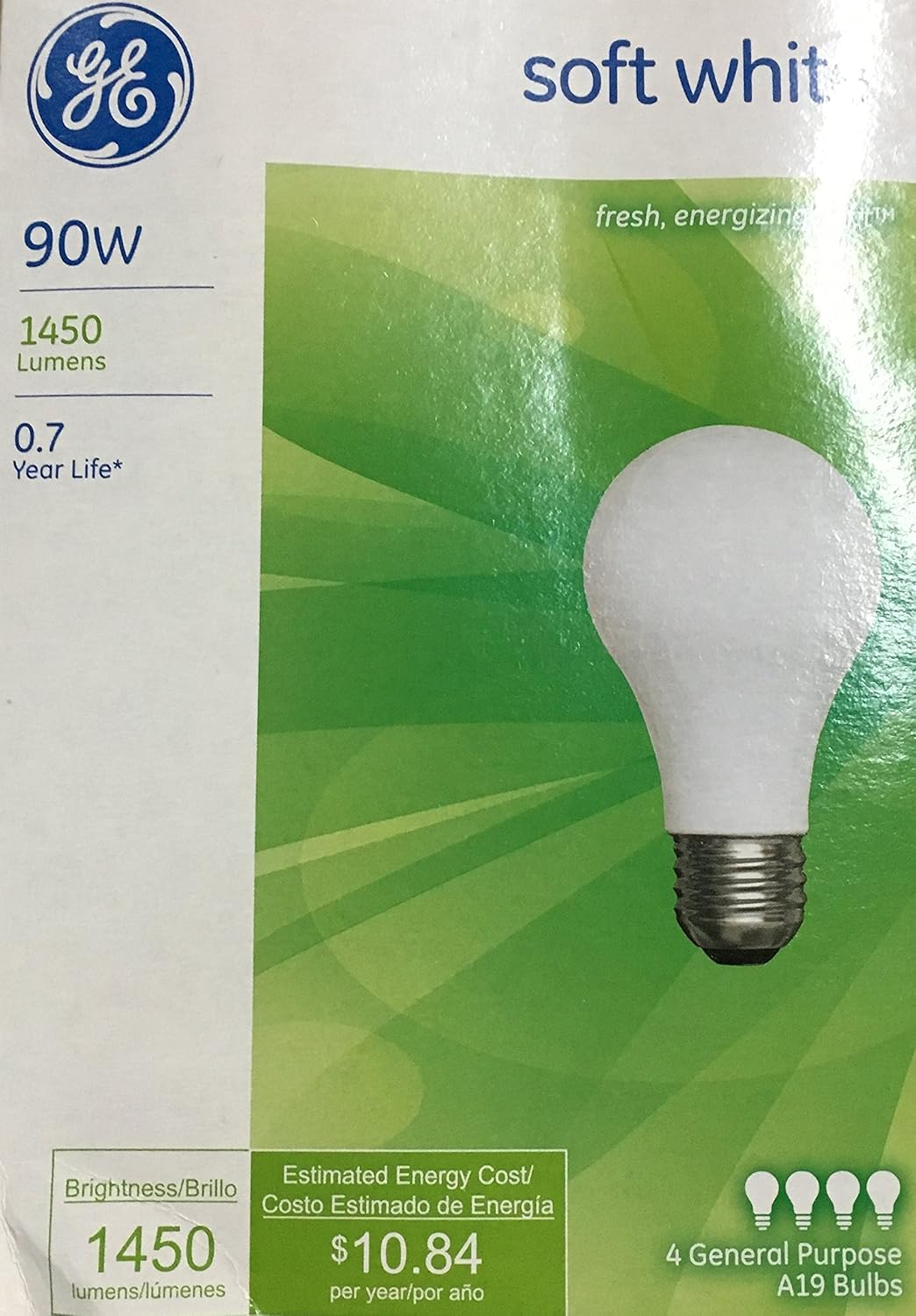 GE 78161 90 watt 120 volt A19 Medium Screw (E26) Base Soft White Incandescent GE Light Bulb - 4 Pack
