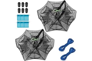 QualyQualy Fishing Bait Trap Crab Net Fishing Trap for Minnow/Crab/Shrimp/Crawdad with Rope, 6/8/10 Holes Large Space Fishing Net