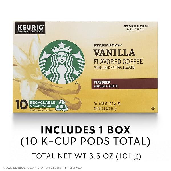 STARBUCKS FLAVORED K-CUP COFFEE PODS — VANILLA FOR KEURIG BREWERS — 1 BOX (10 PODS)