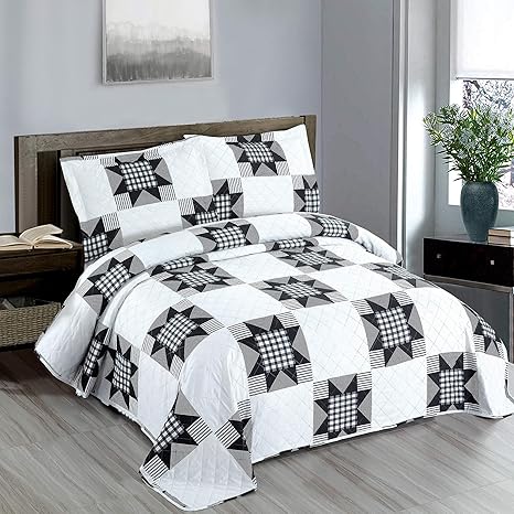 Amazon Com Black White Plaid Quilt Set King Size Patchwork Bedding Summer Thin Bedspread Black White Stripe Quilt Boys Plaid Bedding Star Quilt Reversible Coverlet Lightweight Black White Quilt 108 X96 Home Kitchen