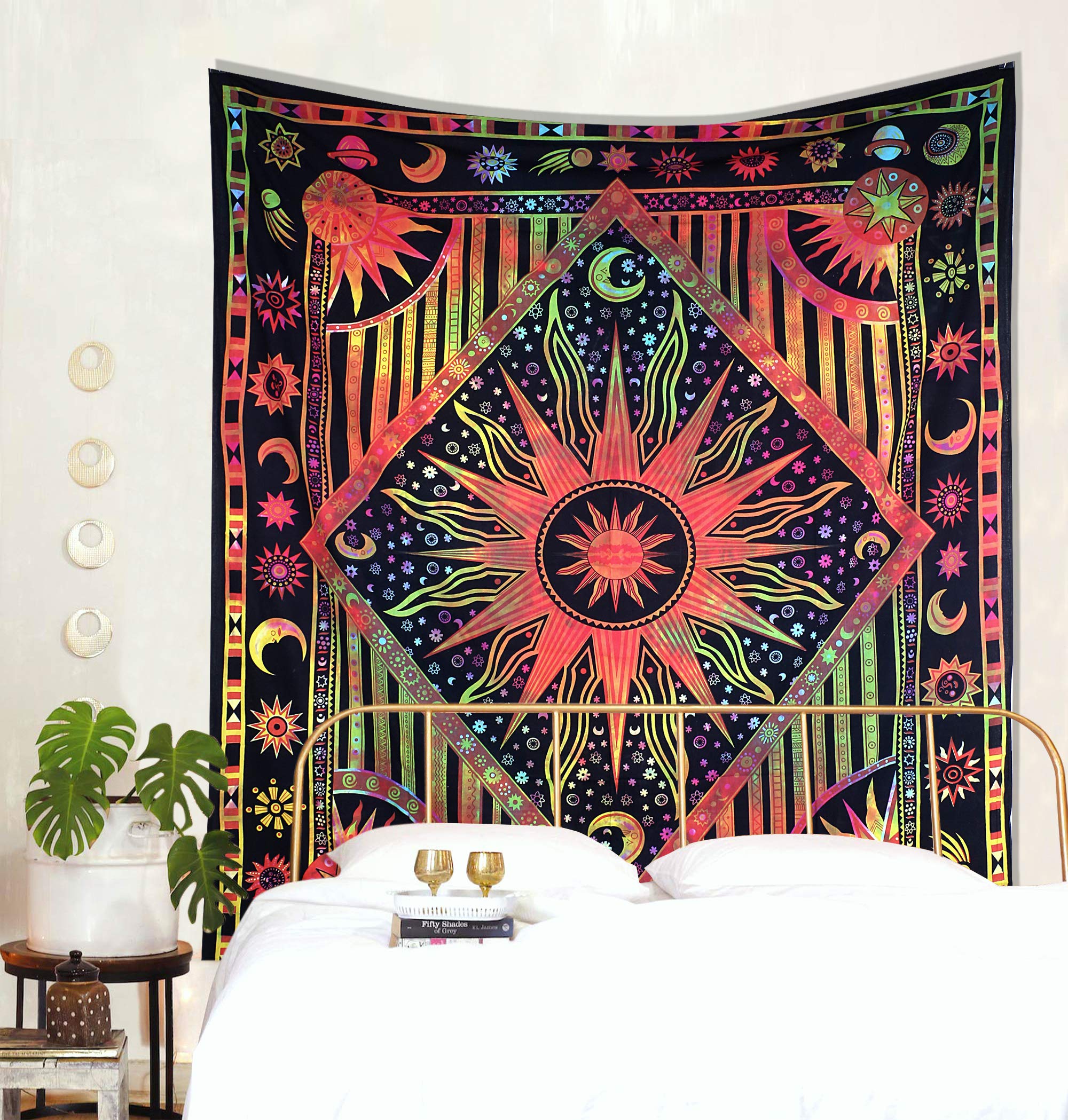 THE ART BOX Rainbow Hippie Mandala Sun Moon Burning Sun Tapestry for Bedroom Celestial Bohemian Wall Hanging