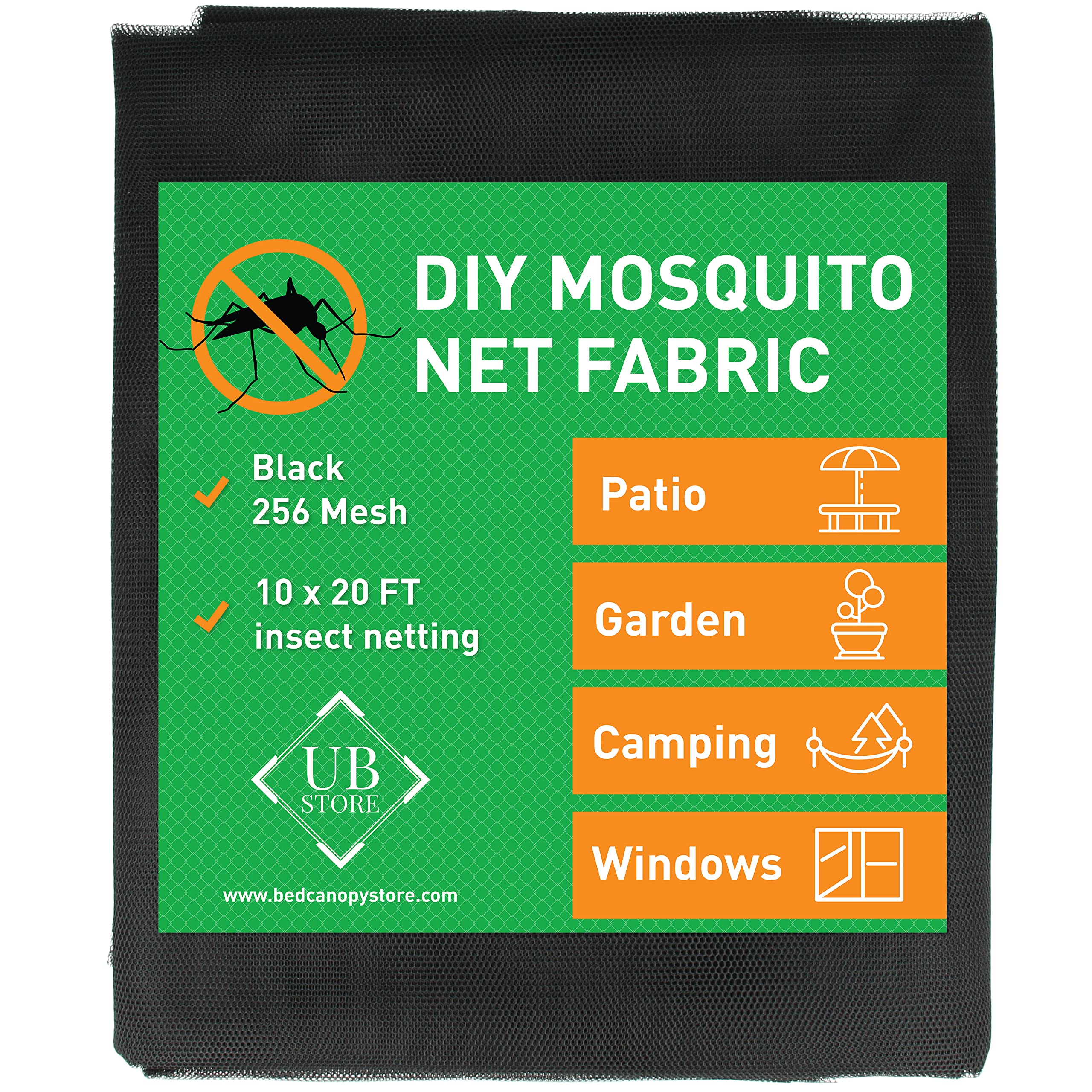 Black DIY Mosquito Net Fabric | 10x20 FT Netting | Insect Cover for Garden, Patio, Outdoor & Windows | Multiple Sizes in Black, White & Green | Mesh Screen Barrier