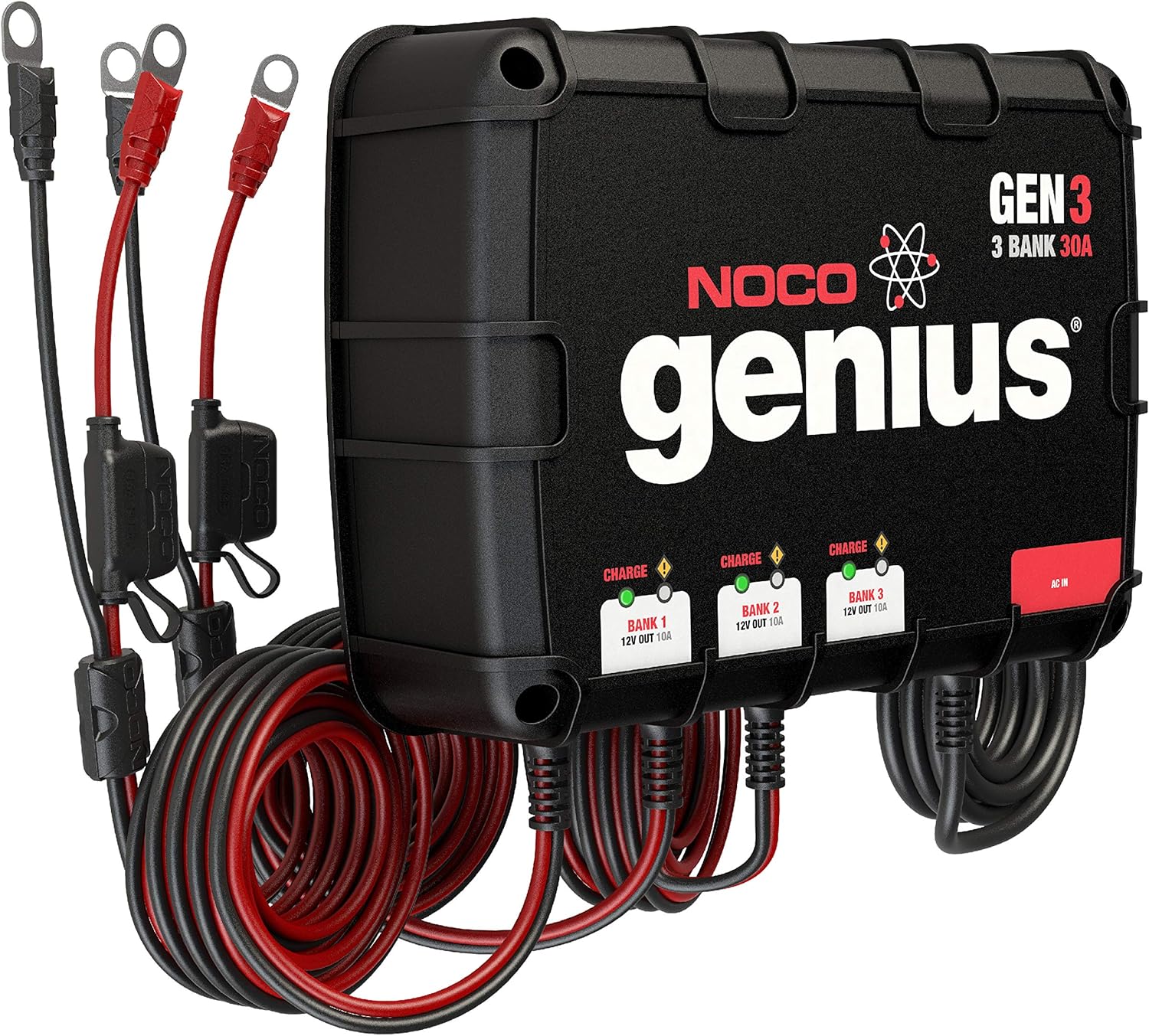 NOCO Genius GEN3, 3-Bank, 30-Amp (10-Amp Per Bank) Fully-Automatic Smart Marine Charger, 12V Onboard Battery Charger And Battery Maintainer: Automotive