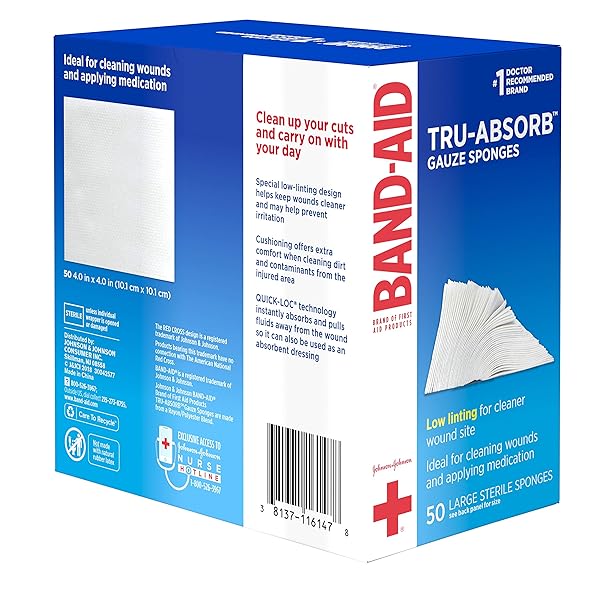 BAND-AID® BRAND TRU-ABSORB™ GAUZE SPONGES 4X4IN, 50 COUNT