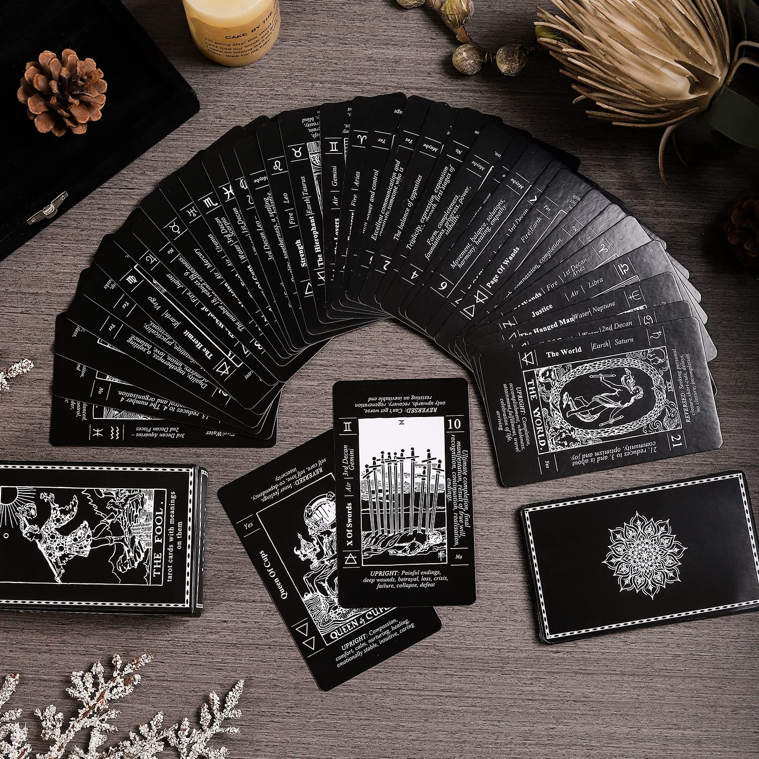 Sincerez Tarot Cards Deck for Beginners with Meanings On Them,Tarot Card with Guidebook (black)