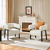 Yaheetech Accent Living Room Chair with Pocket Coiled Seat Set of 2 | Sofa Armchair | Barrel Chair | Corduroy | Comfy | Modern | Small Space | Bedroom | Reading | Beige