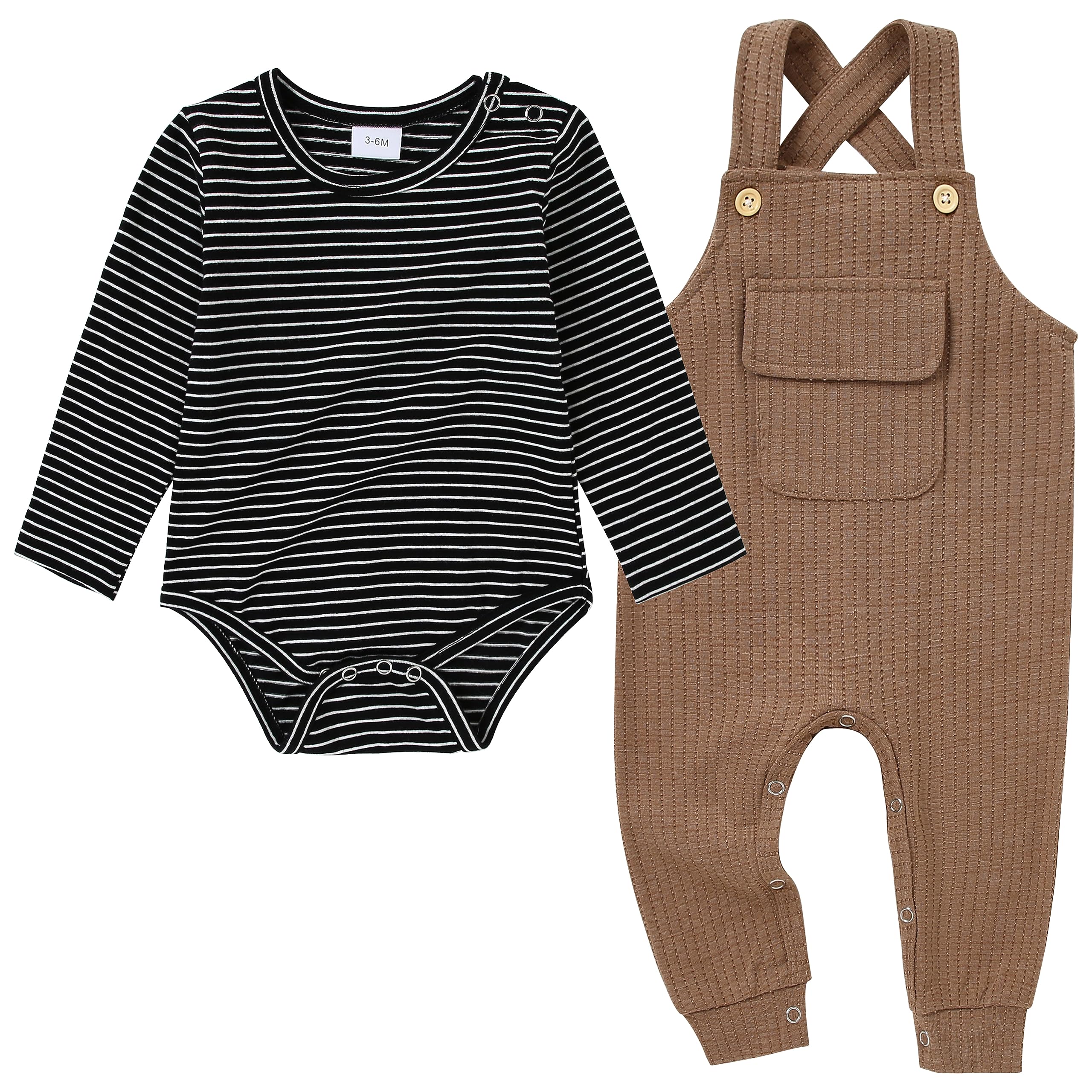 Photo 1 of CARETOO Newborn Baby Boy Clothes Bodysuit Long Sleeve Romper Pants Solid Cotton Infant Fall Winter Outfits 2Pcs