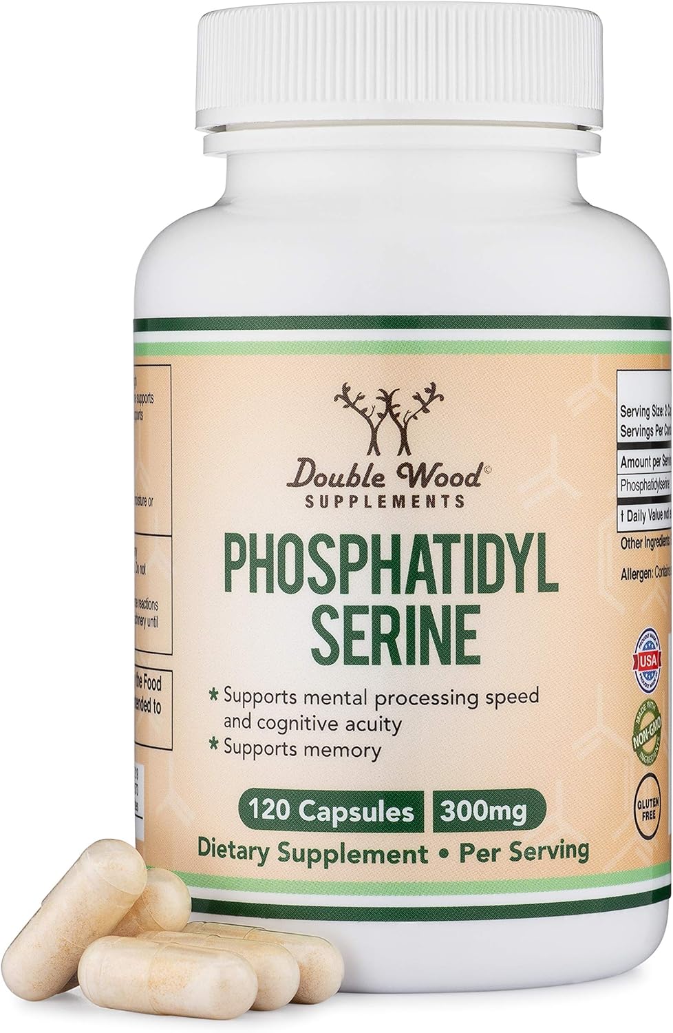 PhosphatidylSerine 300mg Per Serving, Made in the USA, 120 Capsules