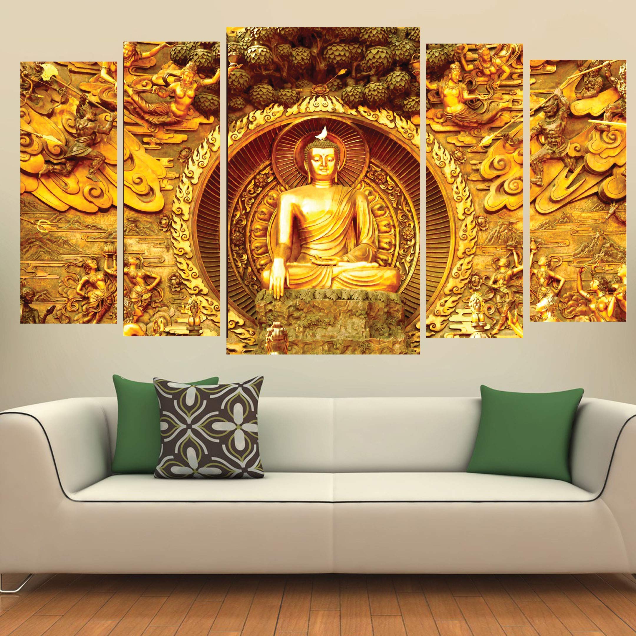 Buy KYARA ARTS Big Size Multiple Frames, Beautiful Golden Buddha Wall