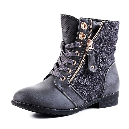 Marimo24 #Trendboot Damen Kurzschaft Stiefeletten Schnür Boots in hochwertiger Lederoptik Übergrößen bis 43