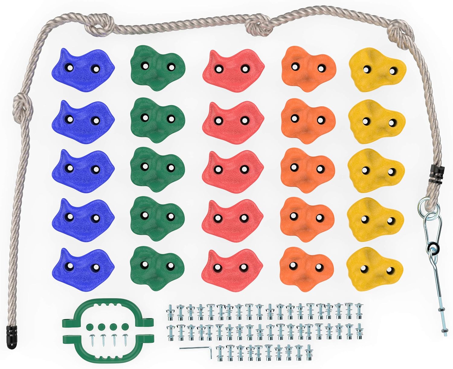 Rock Climbing Holds for Kids, 25 Rocks with 8ft Knotted Rope, Rock Wall Handles and Carry Bag: Toys & Games