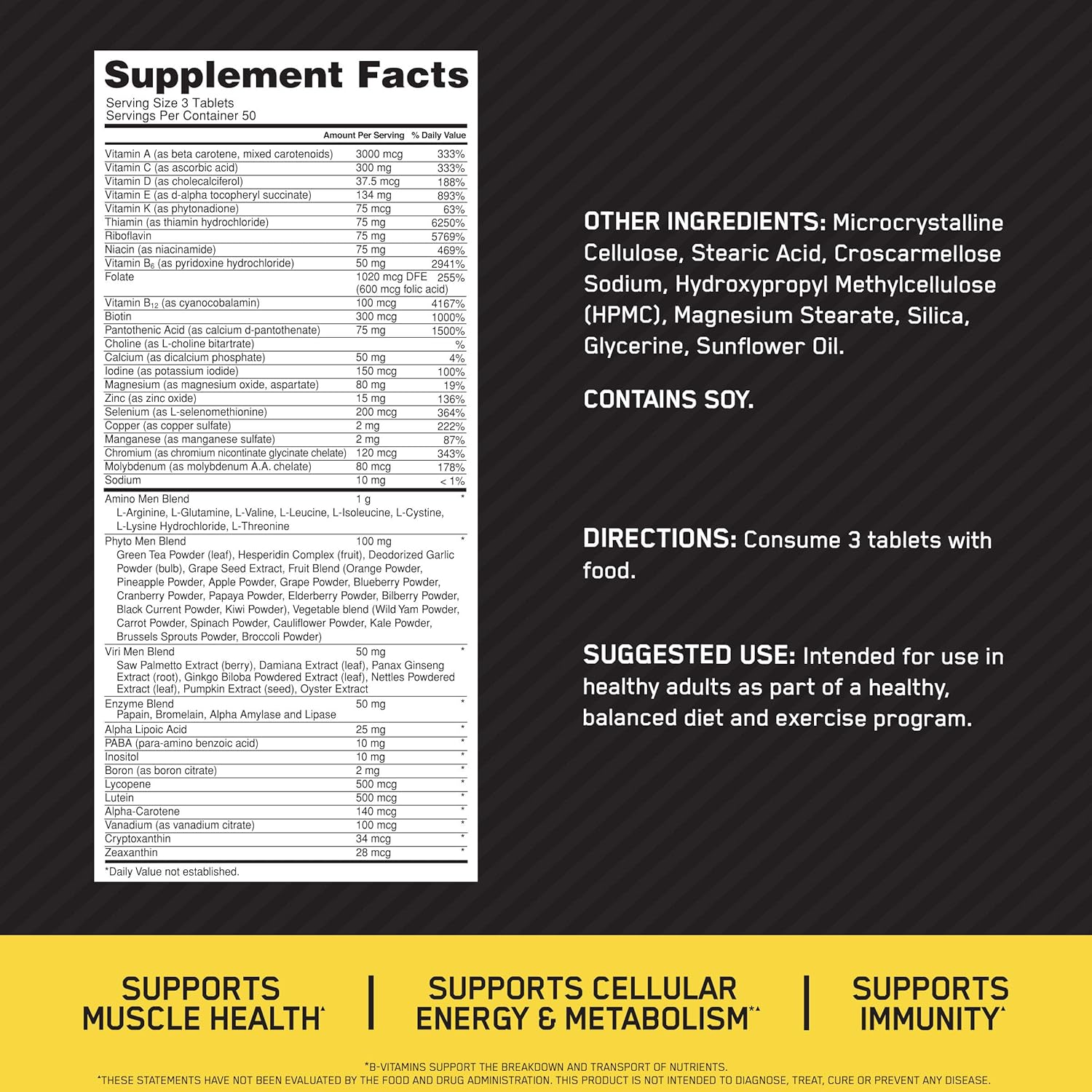 Optimum Nutrition Opti-Men, Vitamin C, Zinc and Vitamin D, E, B12 for Immune Support Mens Daily Multivitamin Supplement, 150 Count: Health & Personal Care