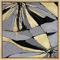 SIGNWIN Framed Canvas Wall Art Gold, Black, Grey Lines and Color Blocks Abstract Brushstroke Oil Painting Modern Art Chic Expressive for Living Room, Bedroom, Office - 16x16 inches