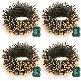 Battery Operated Christmas Lights - 4 Pack Total 66ft 200 LED Battery String Lights 8 Modes Waterproof with Timer for Home, Garden, Party, Holiday, Christmas Tree Decoration (Green Wire, Warm White)