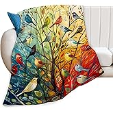 Colorful Birds Tree Decor Throw Blanket - Gifts for Bird Lovers, Girls, Boys - Super Warm Soft Plush Lightweight Fleece Flannel Bedding Blanket for Kids, Adults, Women - 50"x40"