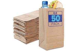 Stock Your Home 4 lb Kraft Brown Paper Lunch Bags (50 Count) – Bulk Disposable Lunch Sacks, Small Blank Bags for Snacks, Sandwiches, Grocery Food, and Arts & Crafts Projects