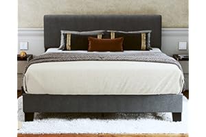 Fluest Queen Bed Frame Upholstered Bed Frame Platform with Adjustable Headboard Linen Fabric Headboard Wooden Slats Support/No Box Spring Needed/Easy Assembly/Mattress Foundation, Grey