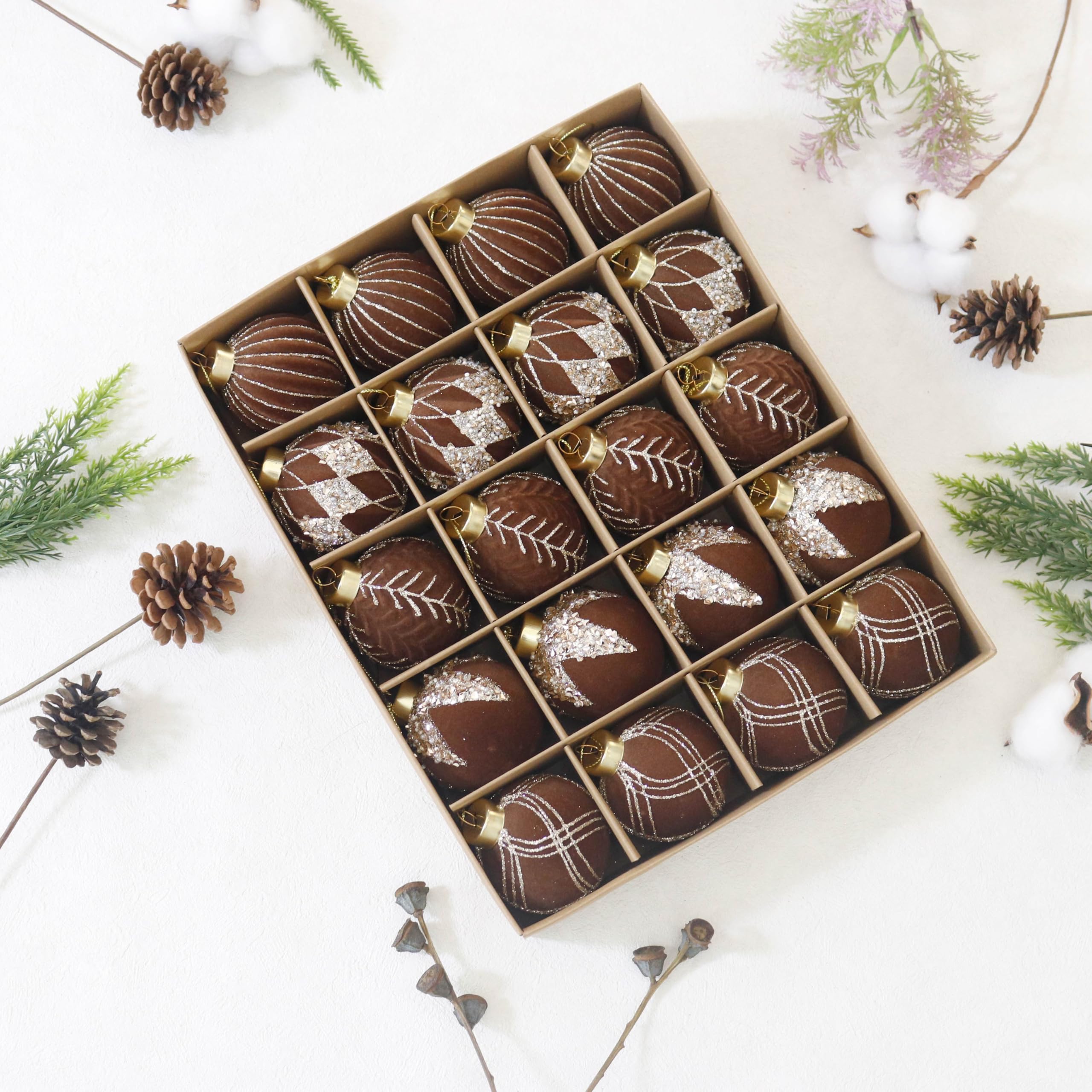 Photo 1 of 20PCS Velvet Ornaments for Christmas Tree, 2.36INCH Glitter Flocked Christmas Ornaments Decorations Balls Set Decor