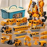 KKPOT Magnetic Transform Engineering Car Assembled Toys with Storage Box, Magnetic Cars and Trucks for Kids, Magnetic Blocks for Toddlers,Outdoor Activities for Kids Ages 3-5 4-8