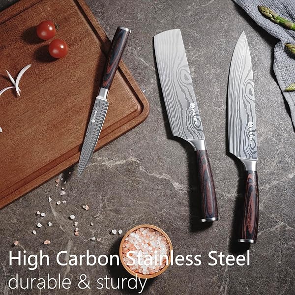 WULEECO KNIFE SET KITCHEN KNIVES – HIGH CARBON STAINLESS STEEL PROFESSIONAL CHEF KNIFE SET OF 3 – RAZOR SHARP JAPANESE COOKING KNIFE, MULTIPURPOSE KITCHEN KNIFE WITH WOODEN HANDLE, PREMIUM GIFT BOX