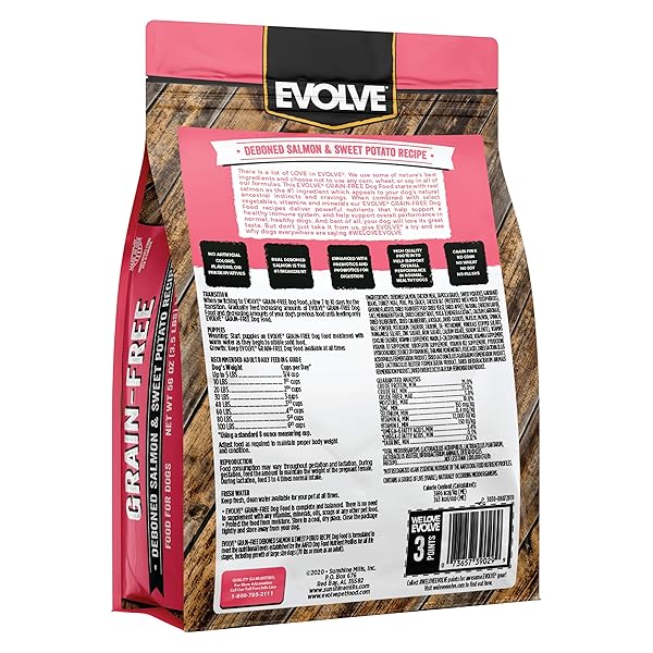EVOLVE GRAIN FREE DEBONED SALMON & SWEET POTATO RECIPE DOG FOOD, 3.5 LB.