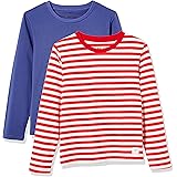 Kids 2 Packs 100% Cotton Tagless Long Sleeve Crewneck T Shirt Top for Boys or Girls 4-12 Years