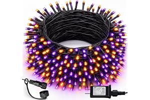 DAZZLE BRIGHT Halloween 300 LED String Lights, 100FT String Lights with 8 Lighting Modes, Halloween Decorations for Party Carnival Supplies, Outdoor Yard Garden Decor (Purple & Orange)