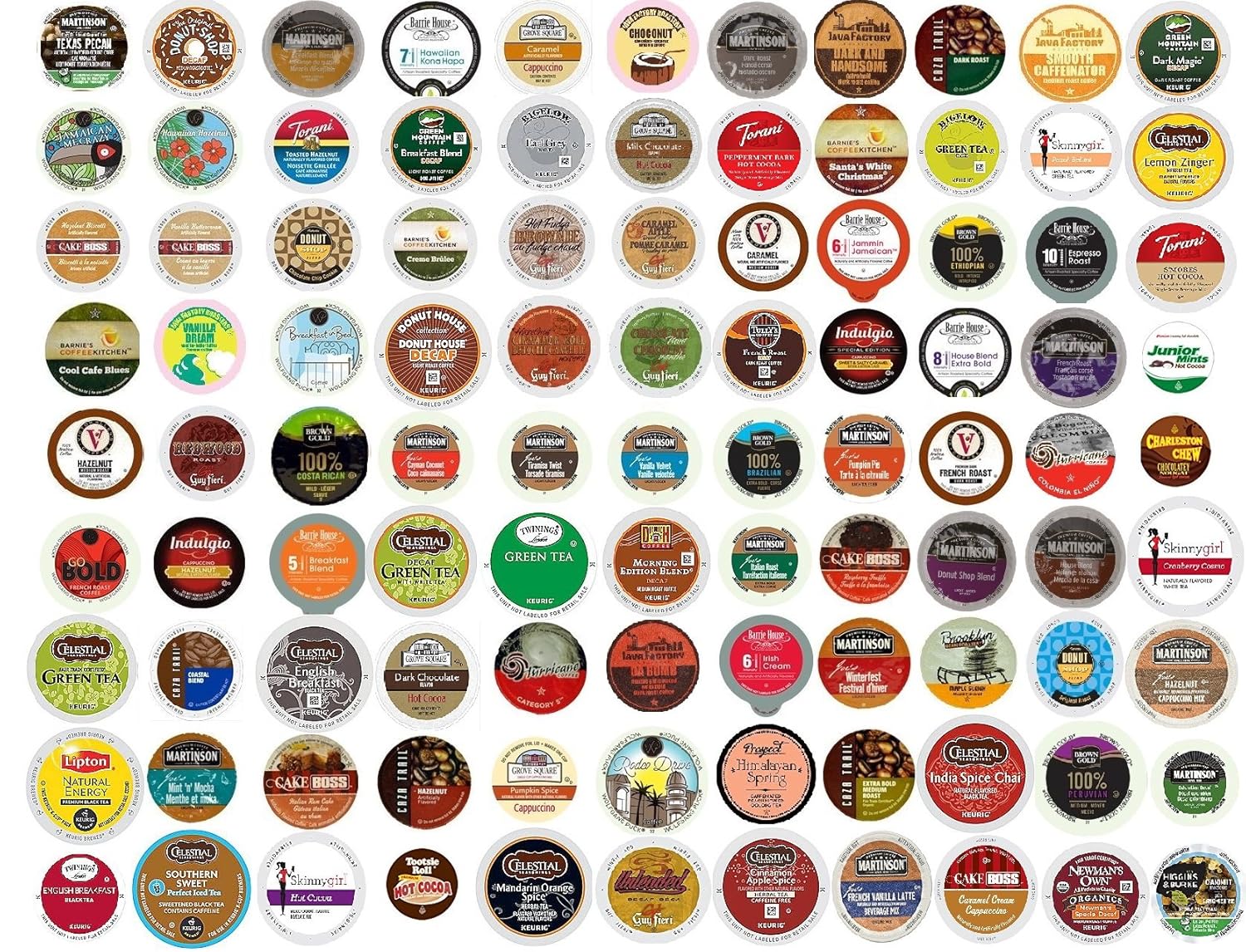 100 Count EVERYTHING K Cup Variety Pack - 100 DIFFERENT K Cups and Flavors including Coffee, Flavored Coffee, Tea, Hot Milk Chocolate or Cocoa, Cappuccino & Decaf