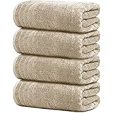 Tens Towels Pack of 4 Extra Large Bath Towels 30 x 60 Inches, 100% Cotton, Larger & Lighter Weight, Quicker to Dry, Super Soft and Absorbent, Perfect for Bathroom, Beige