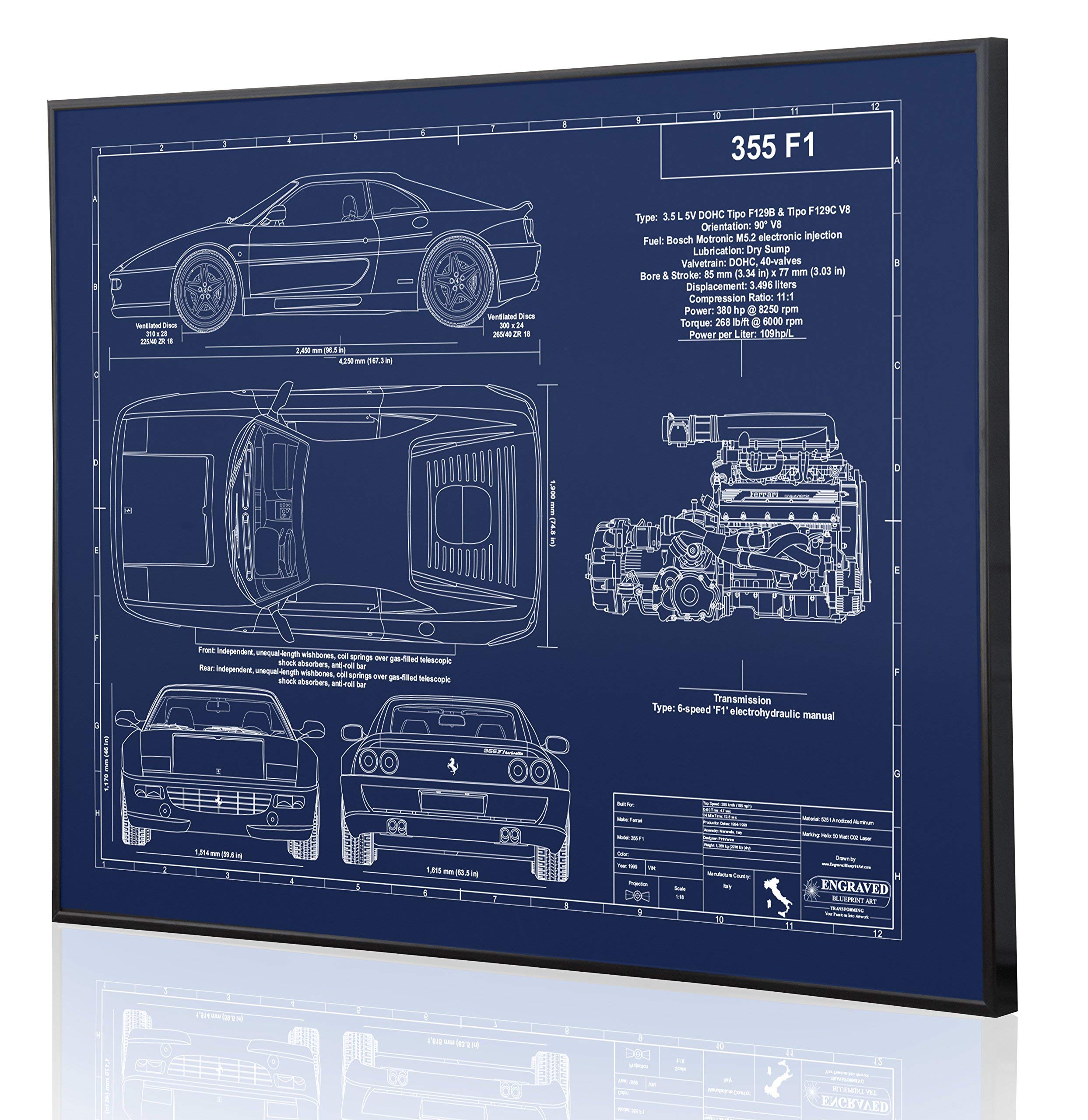 Ferrari 355 F1 Blueprint Artwork-Laser Marked & Personalized-The Perfect Ferrari Gifts
