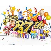 iGifts And Cards 3D Pop Up Happy 87th Birthday Card – Blue Design with Glitter Numbers, Balloons, Cakes & Gifts – Unique Bday Card for Dad, Mom, Husband, Wife, Man or Woman – 5" x 7"