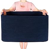 MINTWOOD Design 22in Extra Large Blanket Basket Holder Living Room, Rectangle Rope Woven Storage Basket with Handles for Laundry, Pool Towels, and Shoes, Dog Toy Organizer Bin Box, Full Navy