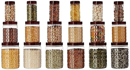 Amazon Brand - Solimo Checkered Airtight Jar Set of 18