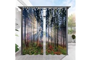 ANHOPE Outdoor Curtains Grommet Waterproof Window Curtain Panels with Nature Forest Tree Woodland Print Pattern Privacy Outside Curtains for Patio Pergola Gazebo Porch Cabana 2 Panels 36 x 84 Inch