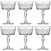 Barski Champagne Glasses - Flute - Saucer - Belle Coupe - Set of 6 Glasses - Glass Crystal - Glass has Tattoo Design -9 oz Made in Europe