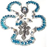 elegantmedical Ladder to Heaven Blue Crystal & AAA10MM Pearl Beads Catholic Rosary Cross crucifix Necklace gift