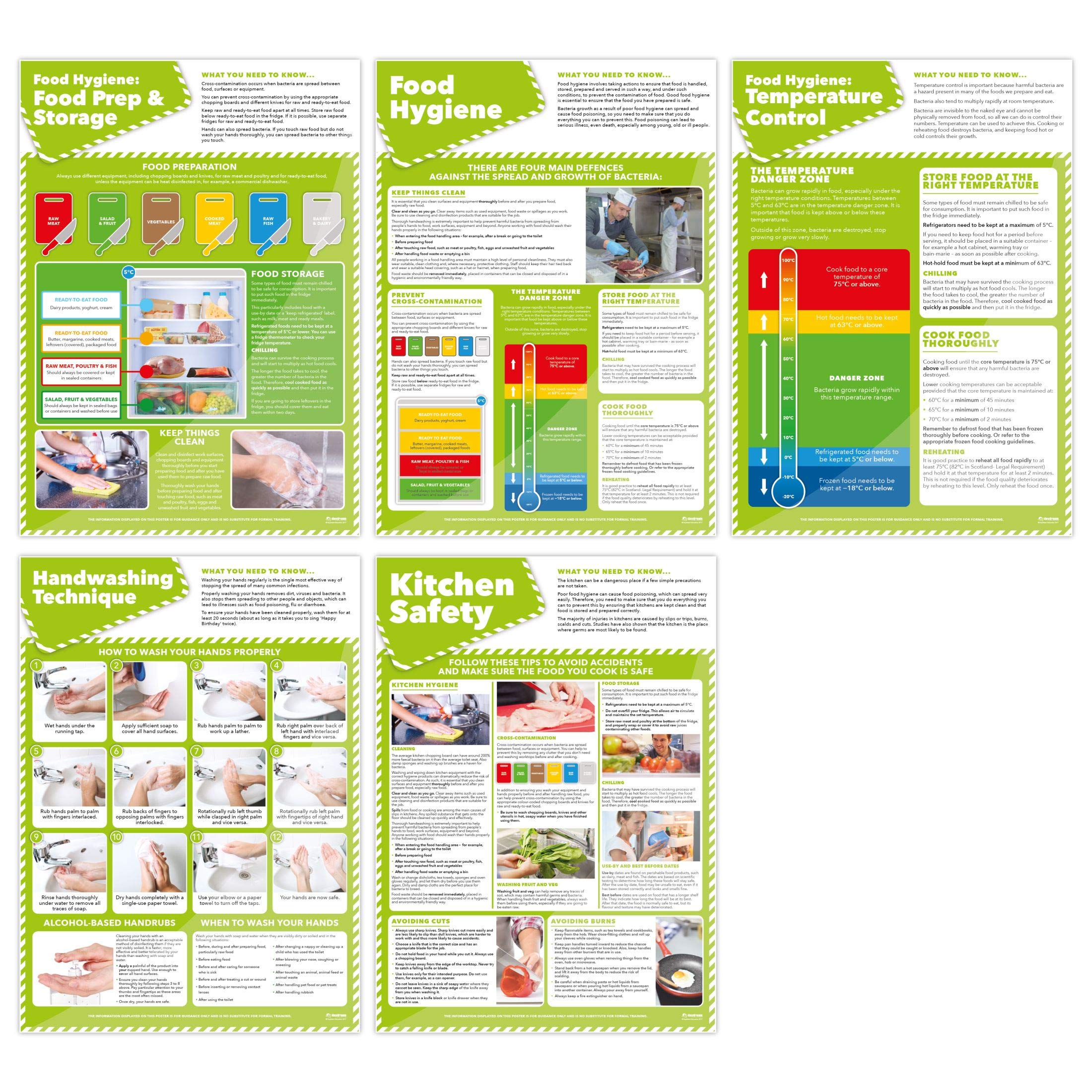 Daydream Education Food Preparation & Kitchen Hygiene Posters - Set of 5 - Health and Safety Posters - A2 (420mm x 594mm) Laminated - Office and Commercial Health & Safety Wall Charts