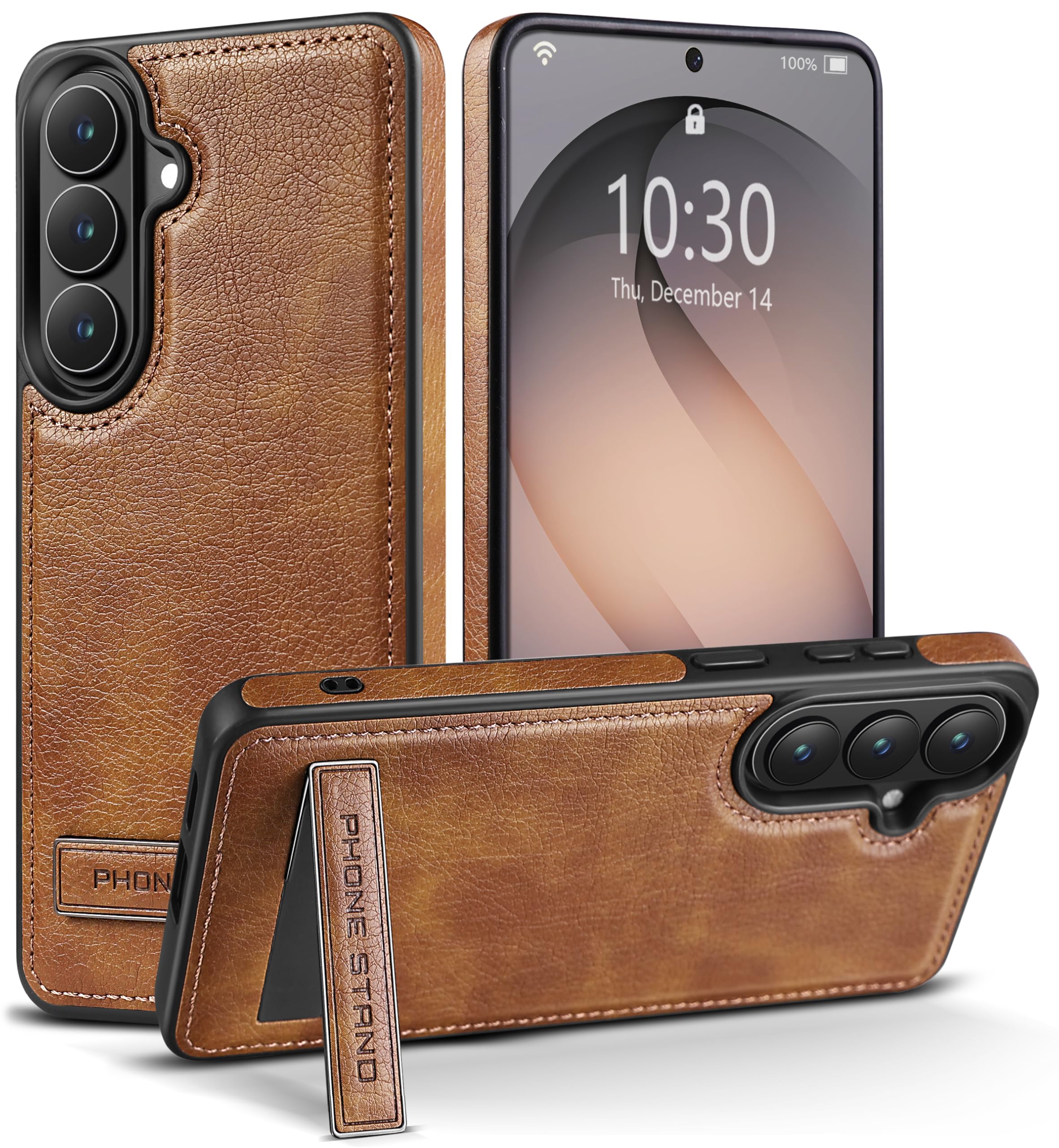 Designed for Samsung Galaxy S26 Plus Leather Case with Stand, Protection Slim Adjustable Kickstand Phone Cover Compatible with Samsung Galaxy S26 Plus (Brown)