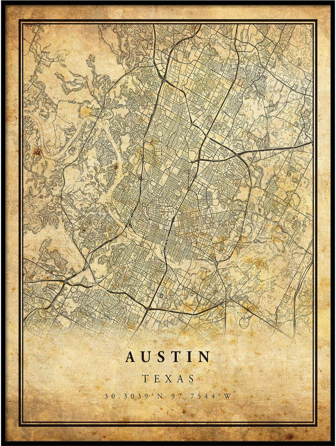 Austin map Vintage Style Poster Print | Old City Artwork Prints | Antique Style Home Decor | Texas Wall Art Gift | Vintage map Art 11x14