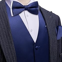 Barry.Wang Mens Dark Blue Suit Vest Bow Tie Set