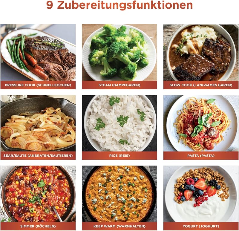 HyperHeat 9-in-1 Schnellkochtopf & Reiskocher, 6 L, Schwarz